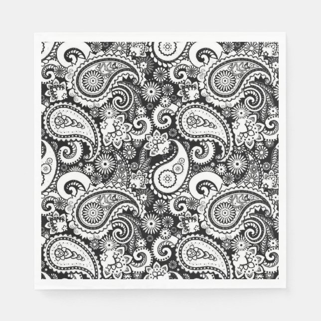 Black and White Paisley Mönster Pappersservett (Framsidan)