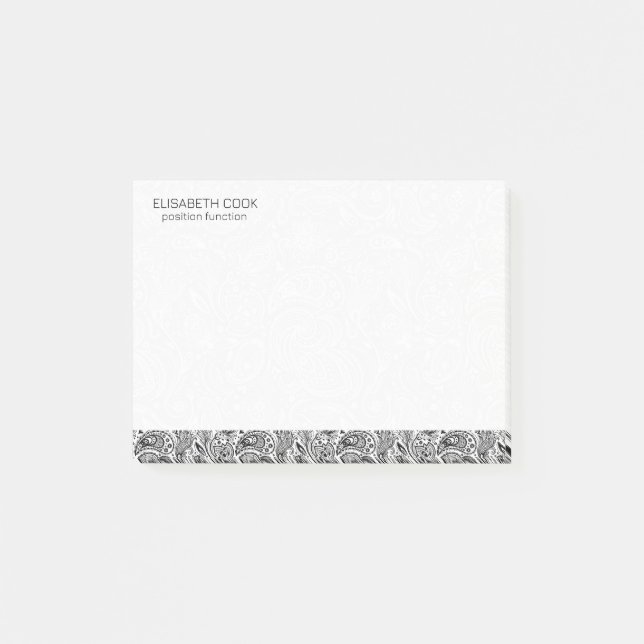 Black and White Paisley Mönster Post-it Block (Framsida)