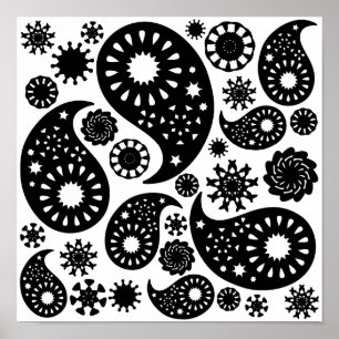 Black and White Paisley Mönster. Poster