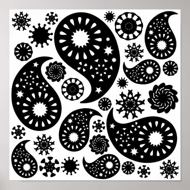 Black and White Paisley Mönster. Poster (Framsidan)