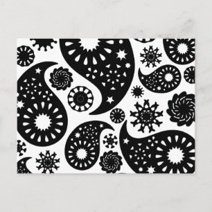 Black and White Paisley Mönster. Vykort