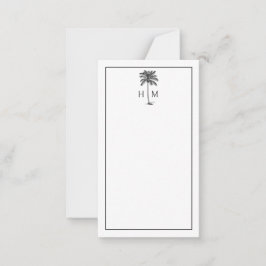 Black and White Palm Palmetto Tree Monogram Anteckningskort