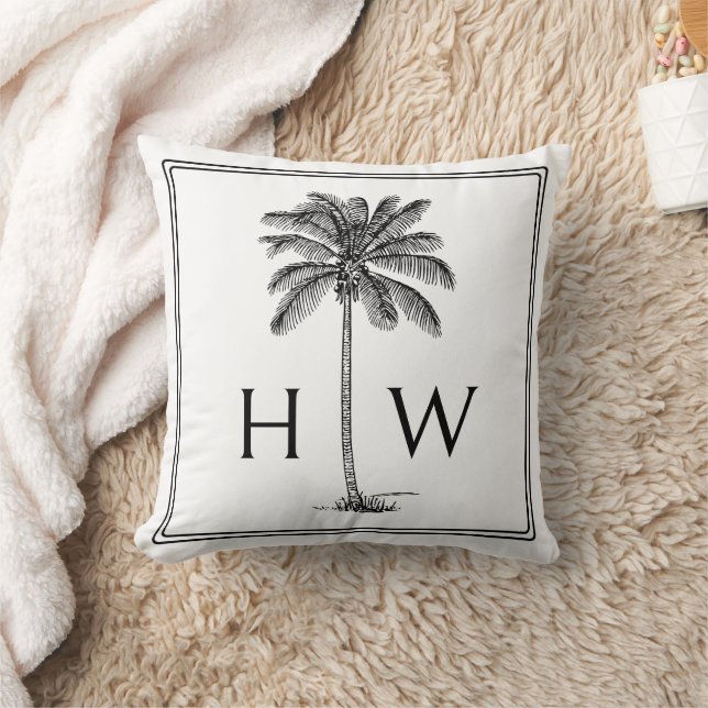 Black and White Palm Palmetto Tree Monogram Kudde (Filt)