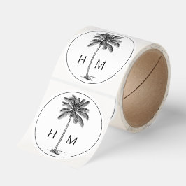 Black and White Palm Palmetto Tree Monogram Runt Klistermärke
