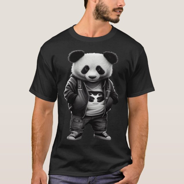 Black and white panda with cool cute sportswear t shirt (Framsida)