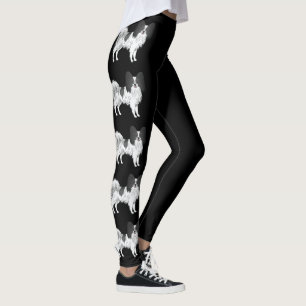 Black and White Papillon Cute Tecknad hund Leggings
