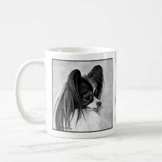Black and White Papillon Teckning by Glenda Harlan Kaffemugg