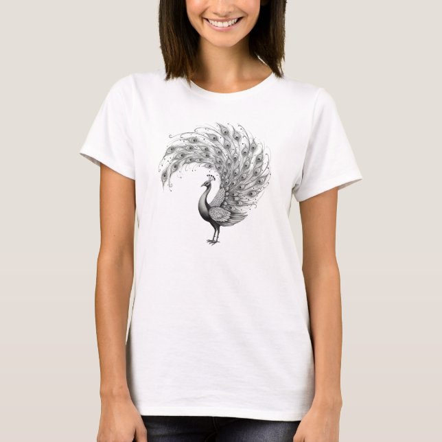 Black and White Peacock T Shirt (Framsida)