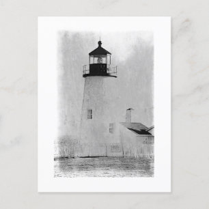 Black and White Pemaquid Point Lighthouse i Maine Vykort