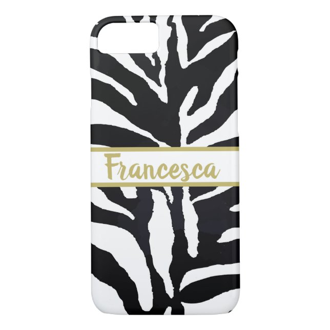 Black and White Personal Namn Zebra Case-Mate iPhone Skal (Baksida)