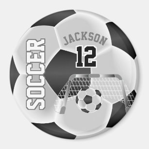Black and White Personalize Fotboll Magnet