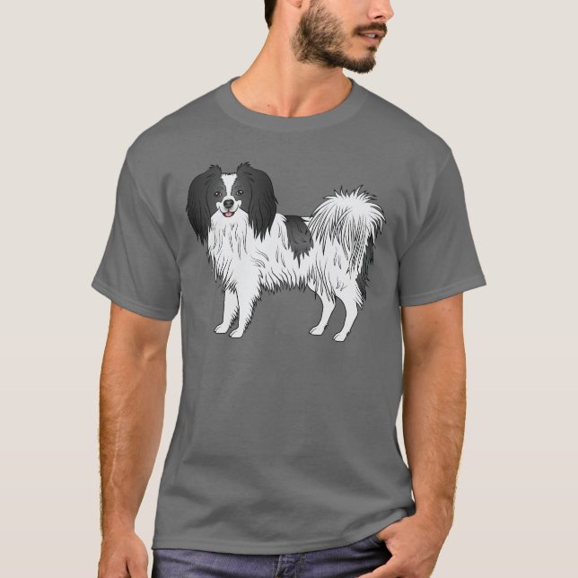 Black and White Phalène Cute Tecknad hund Teckning T Shirt (Framsida)