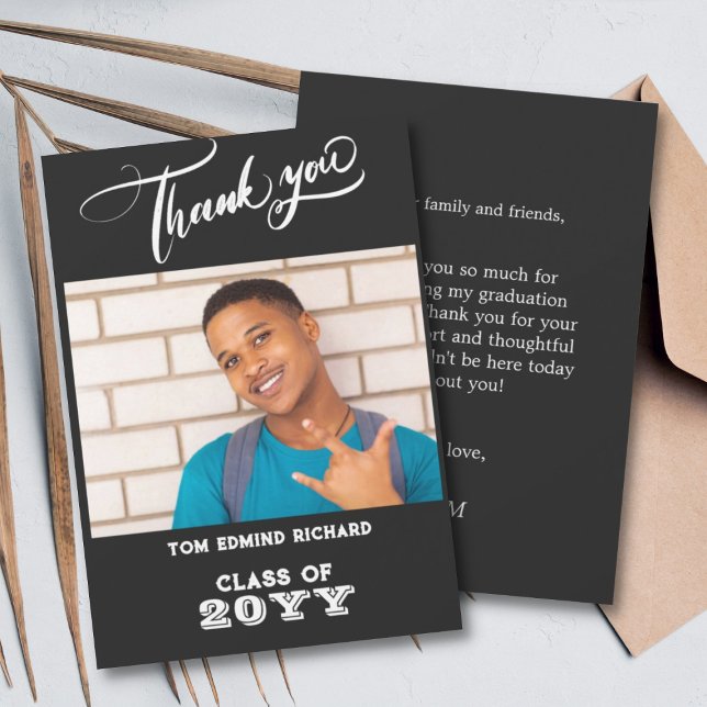 Black and White Photo Modern School Student Tack Kort (Skapare uppladdad)