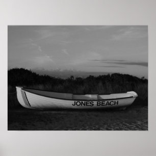 Black and White Photo, Row Boat at Jones Beach Poster