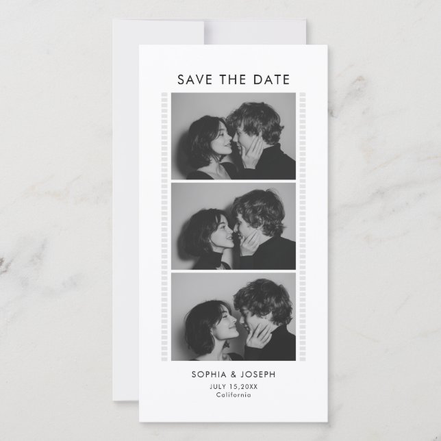 Black and White Photo Strip Wedding Save the date Spara Datumet (Framsida)