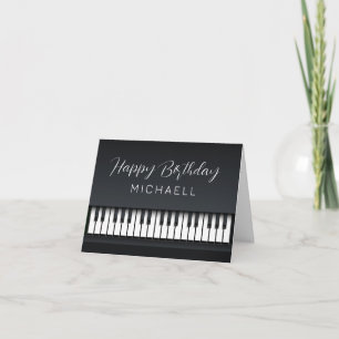 Black and White Piano Birthday Kort