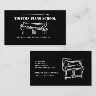 Black and White Piano illustration Music Teacher Visitkort