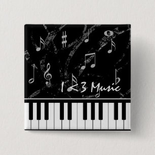 Black and White Piano Music Button Knapp