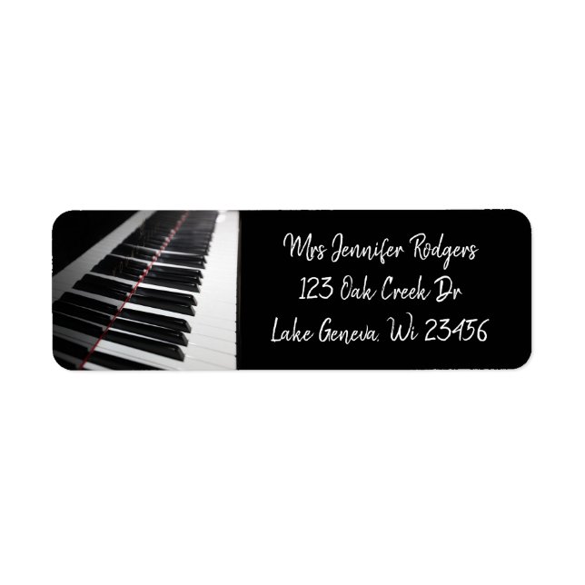 Black and White Piano Nycklar Musical Returadress Etikett (Framsidan)