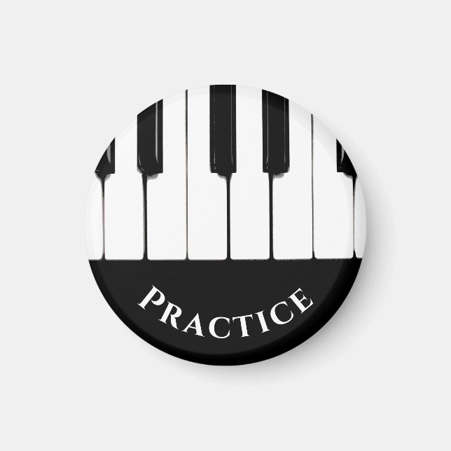 Black and White Piano Nycklar, "Practice" Magnet (Framsidan)