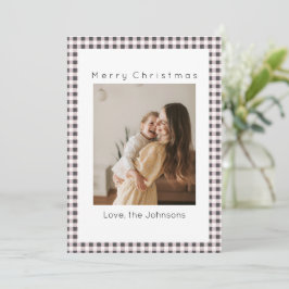 Black And White Plaid Custom Photo Christmas Julkort