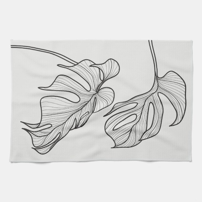 Black and white Plant Löv Kökshandduk (Horisontell)