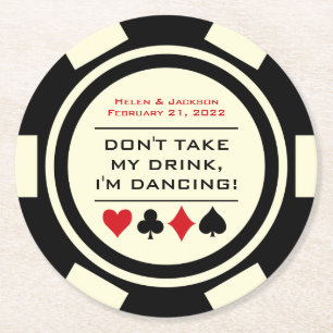 Black and White Poker Chip Jag dansar Drink Underlägg Papper Rund