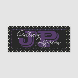 Black and White Polka Dot: Chic Lila Monogrammed Namnbricka