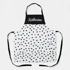 Black and White Polka Dot Custom Name Apron