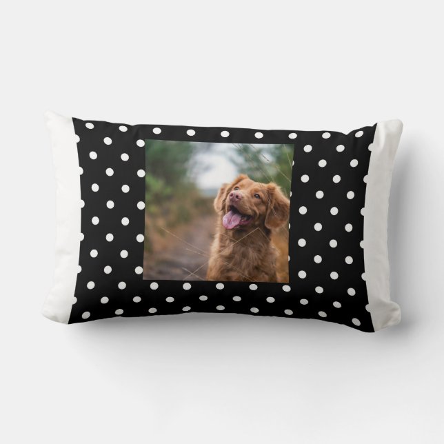 Black and white polka dot Dog pic Lumbarkudde (Baksida)