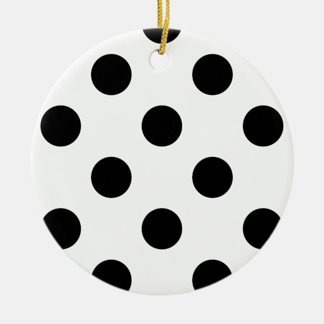 Black and White Polka Dot Julgransprydnad Keramik (Framsidan)