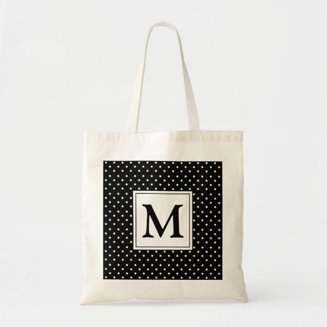 Black and White Polka Dot Modern Monogram Tygkasse (Framsidan)