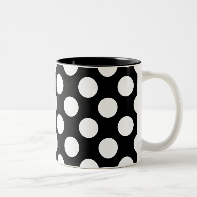 Black and White Polka Dot Mönster Två-Tonad Mugg (Höger)