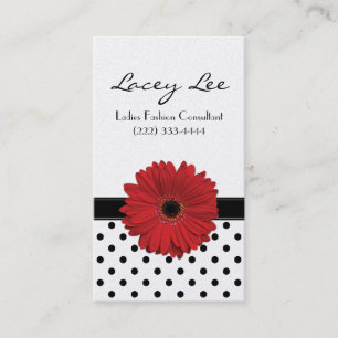 Black and White Polka Dot Red Gerbera Daisy Visitkort