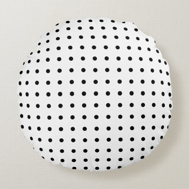 Black and White Polka Dot Rund Kudde (Framsidan)