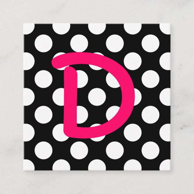 Black and White Polka Dot Shock rosa Monogram Fyrkantigt Visitkort (Framsida)