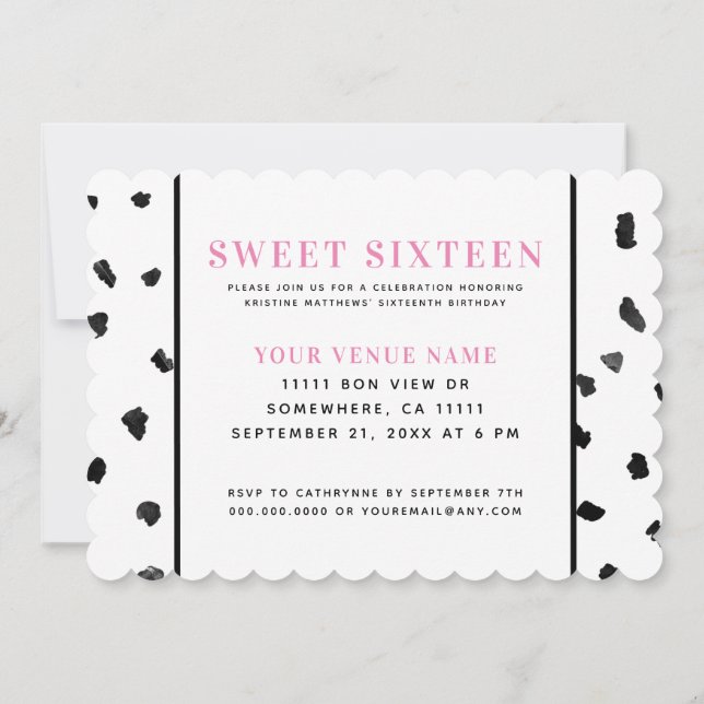 Black and White Polka Dot Sweet sixteen Inbjudningar (Baksida)