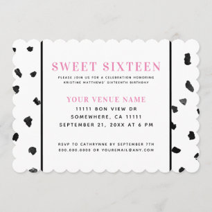 Black and White Polka Dot Sweet sixteen Inbjudningar