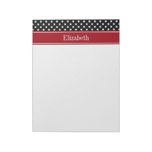 Black and White Polka dots Cranberry Namn Monogram Anteckningsblock