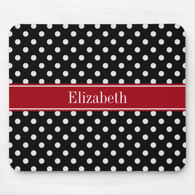 Black and White Polka dots Cranberry Namn Monogram Musmatta (Framsidan)