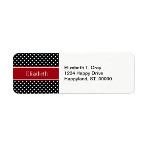 Black and White Polka dots Cranberry Namn Monogram Returadress Etikett