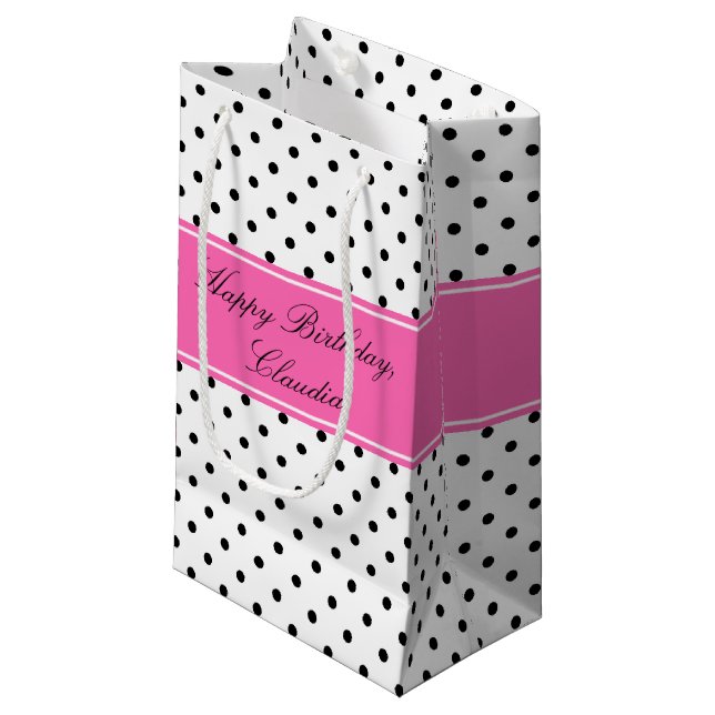 Black and White Polka dots med Shock rosa Birthday (Framsidan Vinklad)