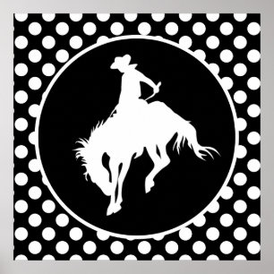 Black and White Polka dots; Rodeo Cowboy Poster