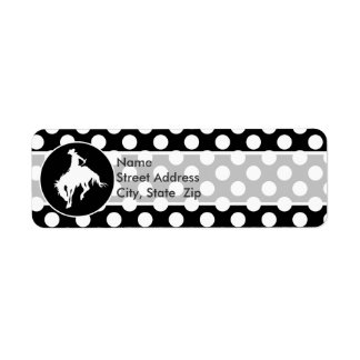 Black and White Polka dots; Rodeo Cowboy Returadress Etikett
