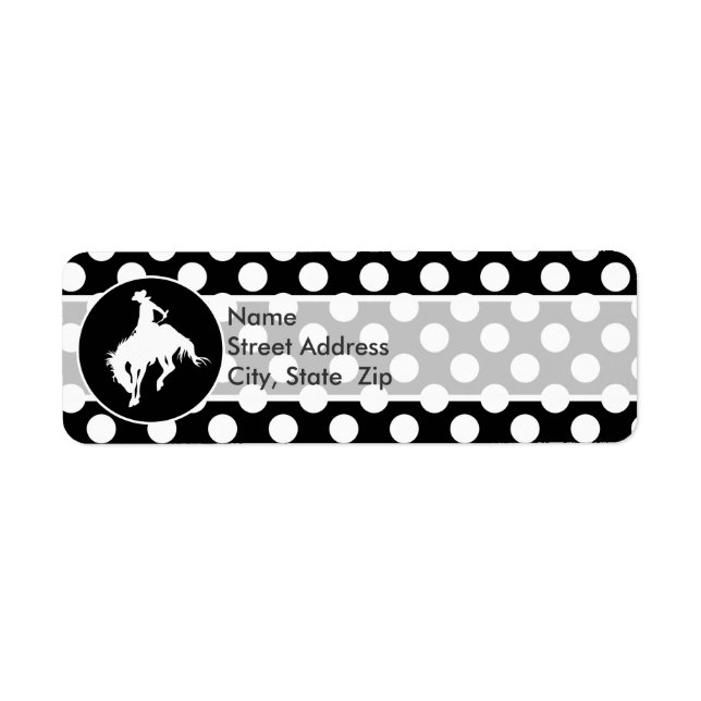 Black and White Polka dots; Rodeo Cowboy Returadress Etikett (Framsidan)
