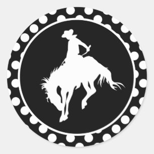 Black and White Polka dots; Rodeo Cowboy Runt Klistermärke