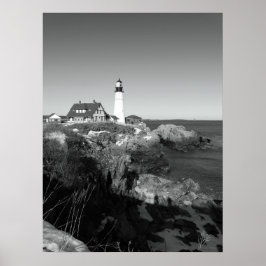 Black and White Portland Head Lighthouse Poster