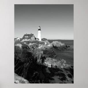 Black and White Portland Head Lighthouse Poster