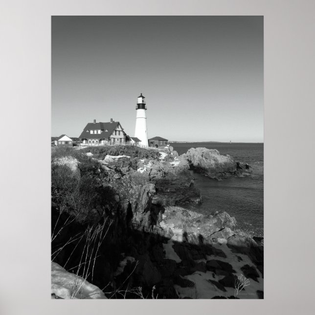 Black and White Portland Head Lighthouse Poster (Framsidan)