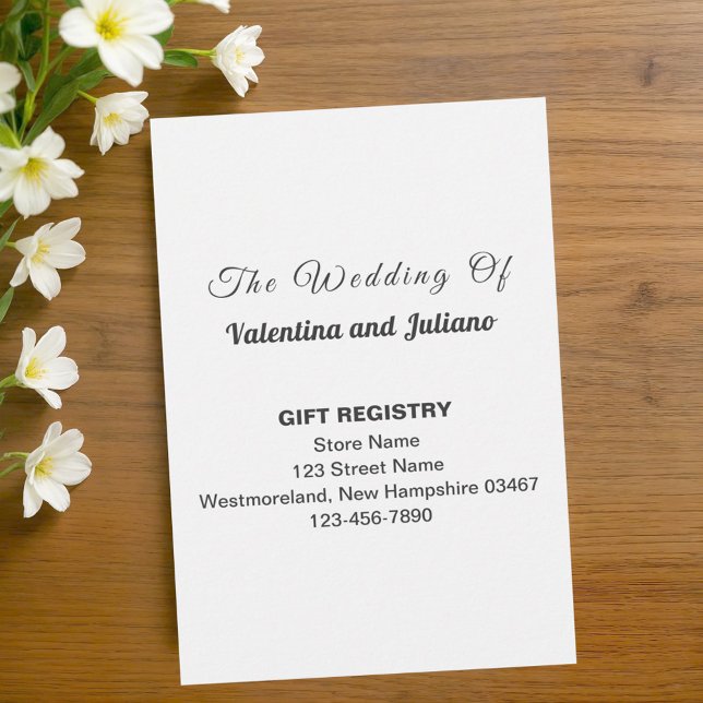 Black and White Portrait Wedding Gift Registry Tilläggskort (Typography style black and white wedding gift registry portrait enclosure card)